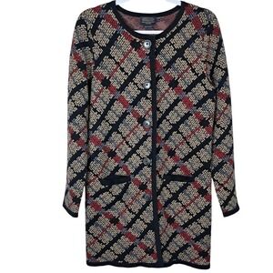 PENDLETON‎ S Merino Wool Long Cardigan Sweater Pockets Grey Black Plaid Classic